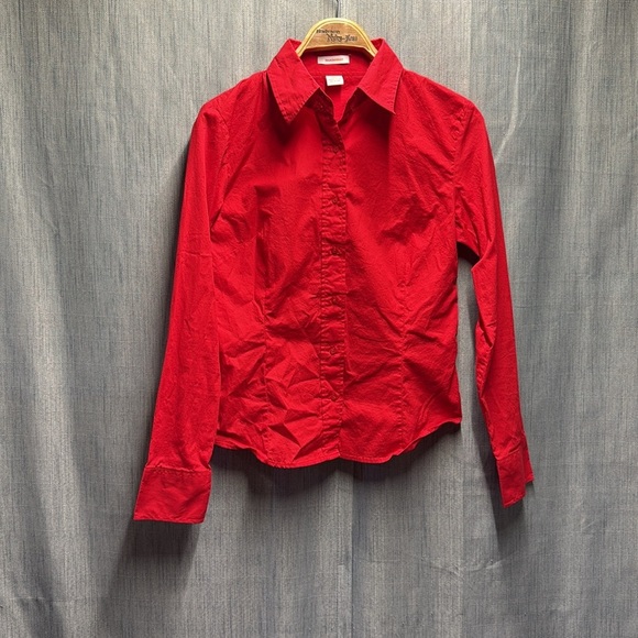 Isaac Mizrahi Vibrant Red button down Shirt size medium - Picture 6 of 9